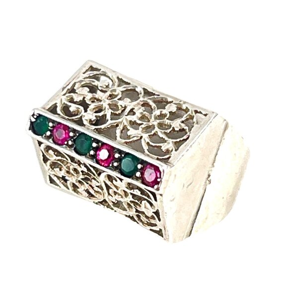 Turkish Vintage Filigree Ring With Ruby and Emerald Stones Size 4.5 - Picture 1 of 6